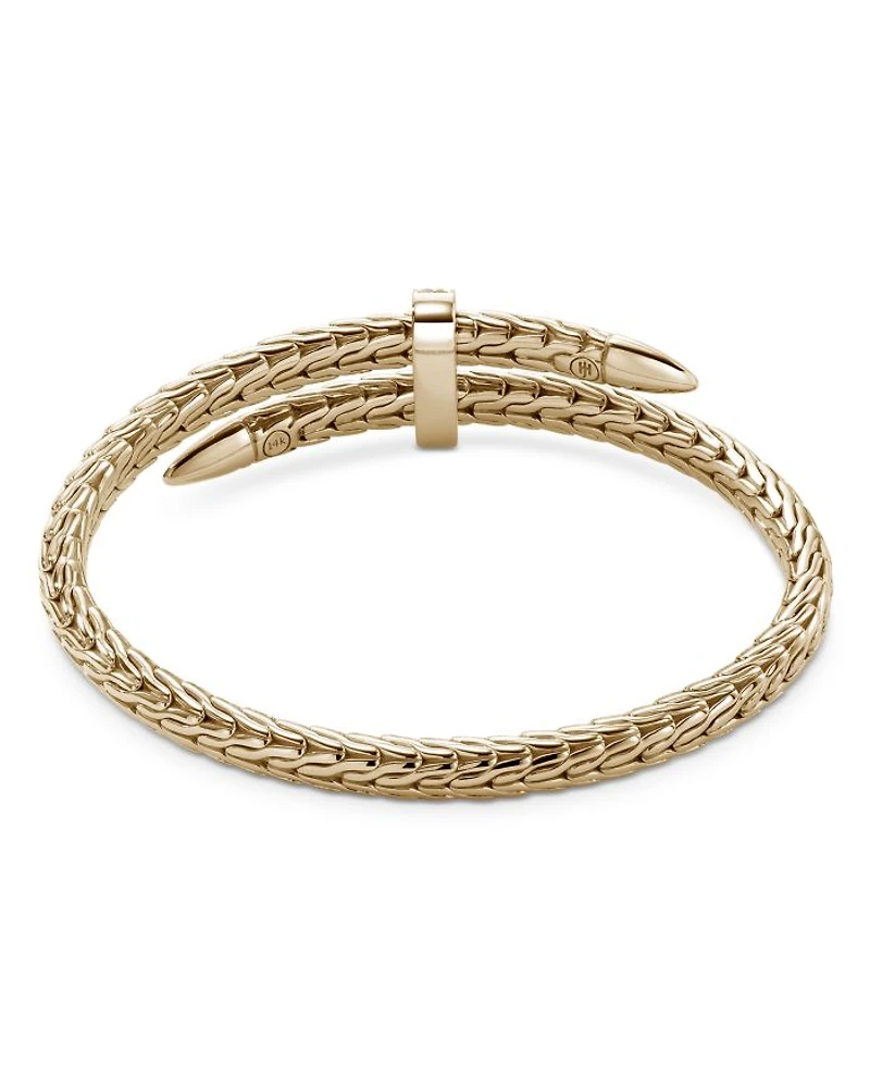 14K Yellow Gold Spear Diamond Woven Cuff Bracelet