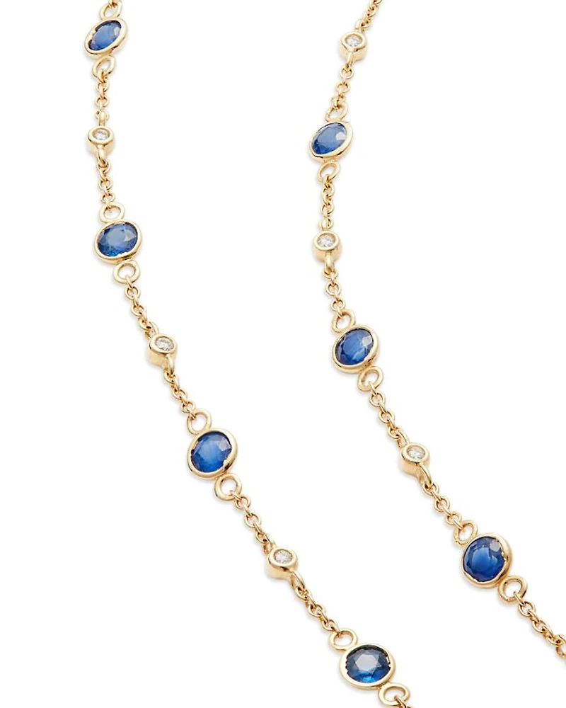 Precious Gemstone & Diamond Bezel Station Collar Necklace Collection 14K Yellow Gold, 16-18"