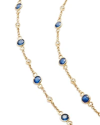 Precious Gemstone & Diamond Bezel Station Collar Necklace Collection 14K Yellow Gold, 16-18"