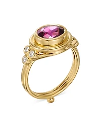 Temple St. Clair 18K Yellow Gold Cl Color Purple Garnet & Diamond Bezel Ring