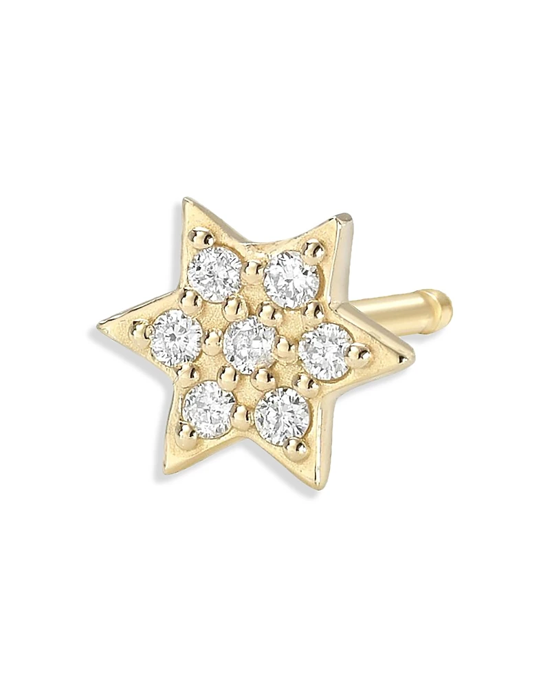 Zoe Lev 14K Yellow Gold Diamond Star of David Single Stud Earring