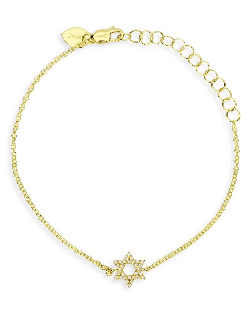14K Gold Diamond Star of David Chain Link Bracelet