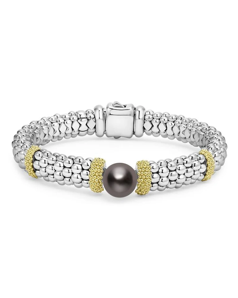 18K Yellow Gold & Sterling Silver Luna Black Tahitian Pearl Caviar Bead Bracelet