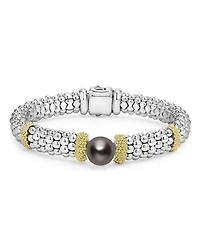18K Yellow Gold & Sterling Silver Luna Black Tahitian Pearl Caviar Bead Bracelet