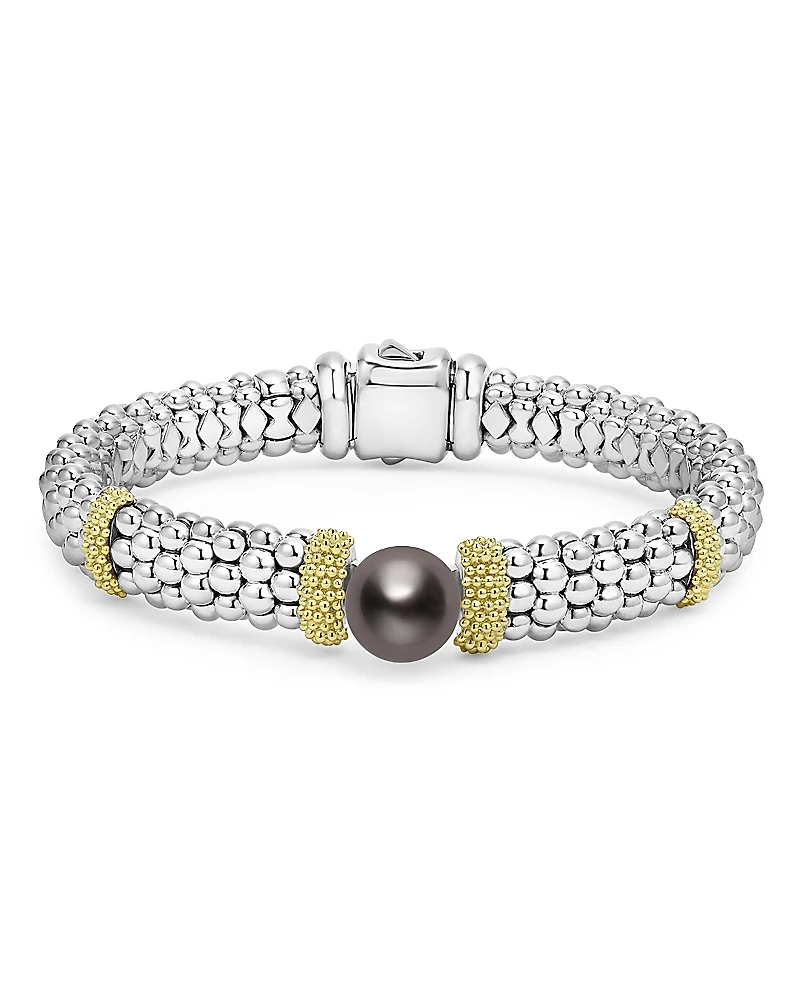 Lagos 18K Yellow Gold & Sterling Silver Luna Black Tahitian Pearl Caviar Bead Bracelet