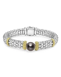 Lagos 18K Yellow Gold & Sterling Silver Luna Black Tahitian Pearl Caviar Bead Bracelet