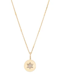 14K Yellow Gold Midi Bitty Symbols Diamond Star of David Disc Pendant Necklace, 18"