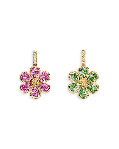 Temple St. Clair 18K Yellow Gold Butterfly Multi-Gemstone & Diamond Mismatch Flower Drop Earrings