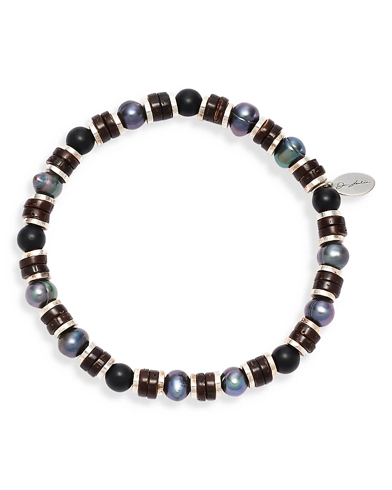 Jan Leslie Gray Freshwater Pearl & Matte Black Agate Beaded Bracelet