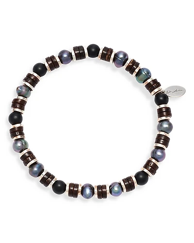 Jan Leslie Gray Freshwater Pearl & Matte Black Agate Beaded Bracelet
