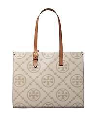 T Monogram Contrast Embossed Leather Tote