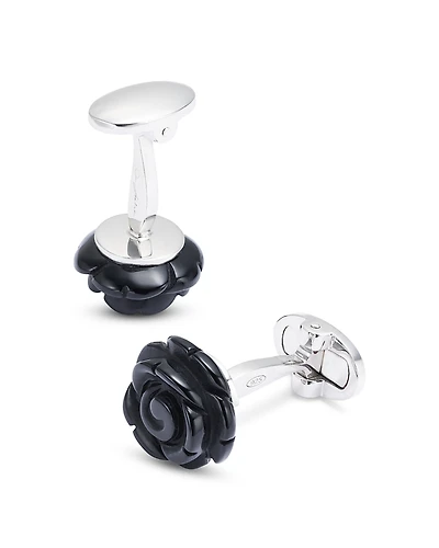 Jan Leslie Hand Carved Rose Black Onyx & Sterling Silver Cufflinks