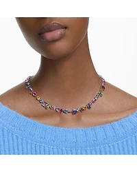 Gema Asymmetric Mixed Cut Crystal Necklace in Rhodium Plated, 14"