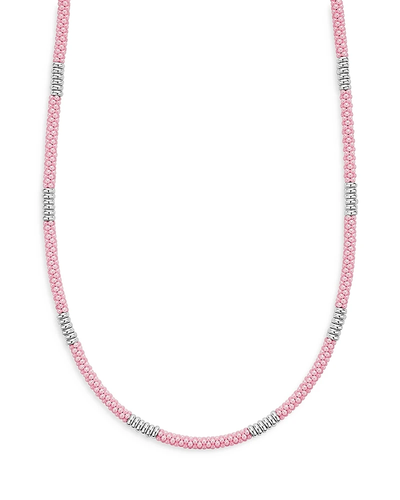 Lagos Sterling Silver Pink Caviar Pink Ceramic Bead Collar Necklace