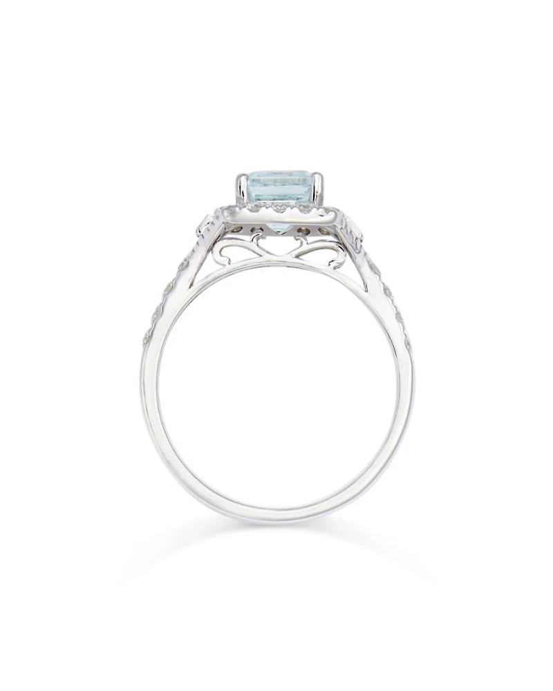 Aquamarine & Diamond Halo Ring in 14K White Gold