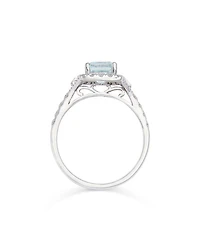 Aquamarine & Diamond Halo Ring in 14K White Gold
