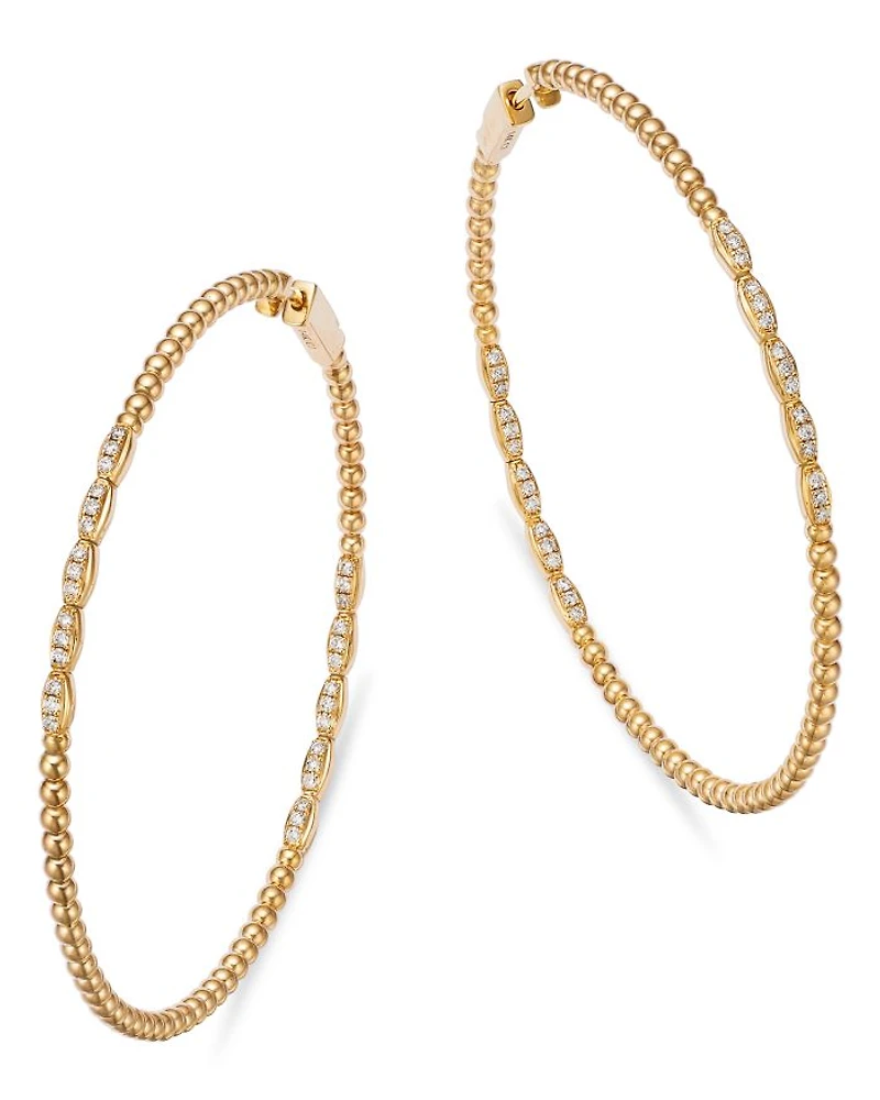 Diamond & Polished Bead Large Hoop Earrings in 14K Yellow Gold, 0.50 tcw