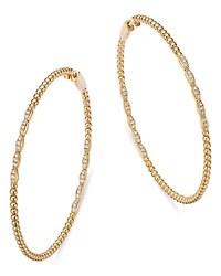 Diamond & Polished Bead Large Hoop Earrings in 14K Yellow Gold, 0.50 tcw
