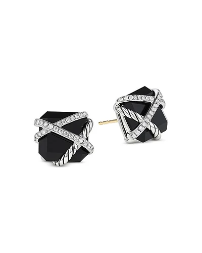 Cable Wrap Stud Earrings Sterling Silver with Diamonds, 0.33 tcw