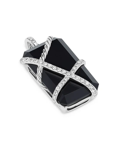 Cable Wrap Amulet in Sterling Silver with Black Onyx & Diamonds, 0.92 tcw