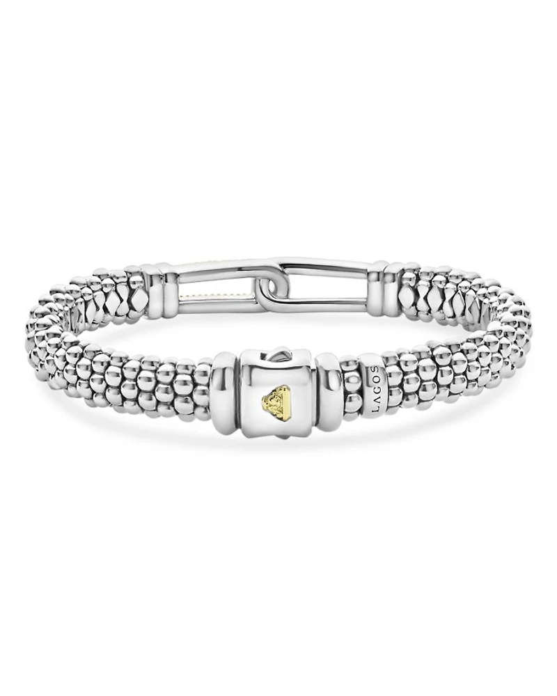 18K Yellow Gold & Sterling Silver Caviar Lux Diamond Interlocking Loop Bead Clip Bracelet - Exclusive