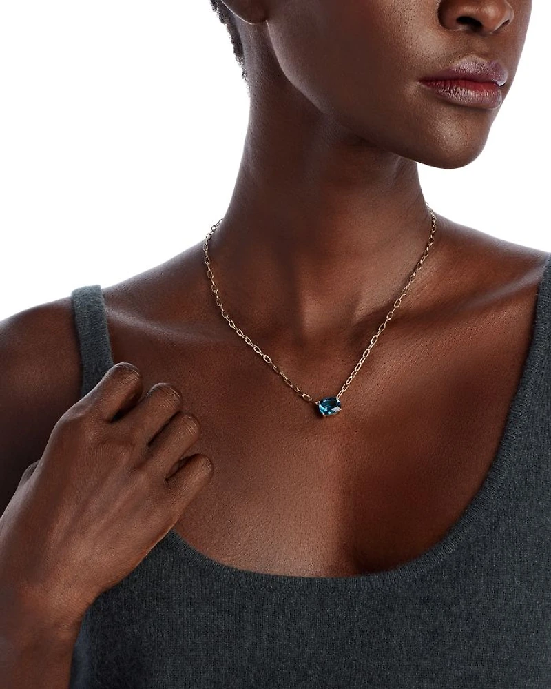 London Blue Topaz Solitaire Pendant Necklace in 14K Yellow Gold, 18"