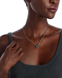 London Blue Topaz Solitaire Pendant Necklace in 14K Yellow Gold, 18"
