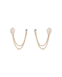 Double Post Cultured Freshwater Pearl and Crystal Draped Chain Earrings