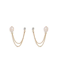 Ettika Double Post Pearl and Crystal Draped Chain Earrings