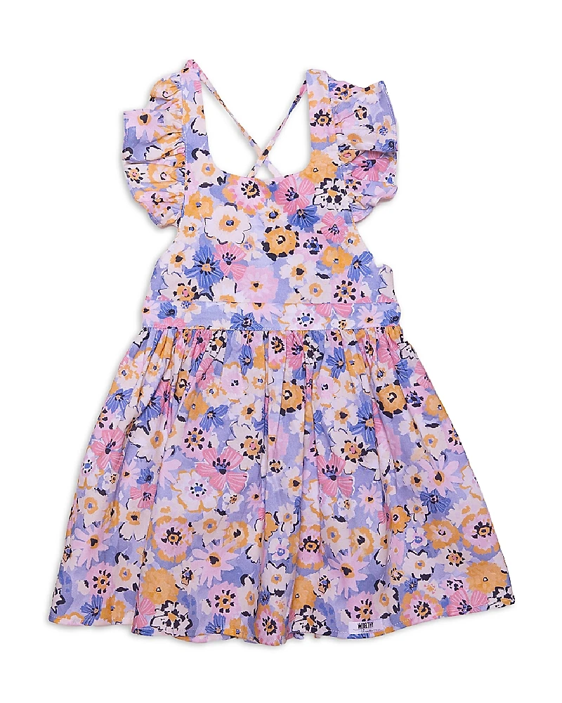 Worthy Threads Girls' Flowers Ruffle Sleeve Dress - Little Kid, Big Kid