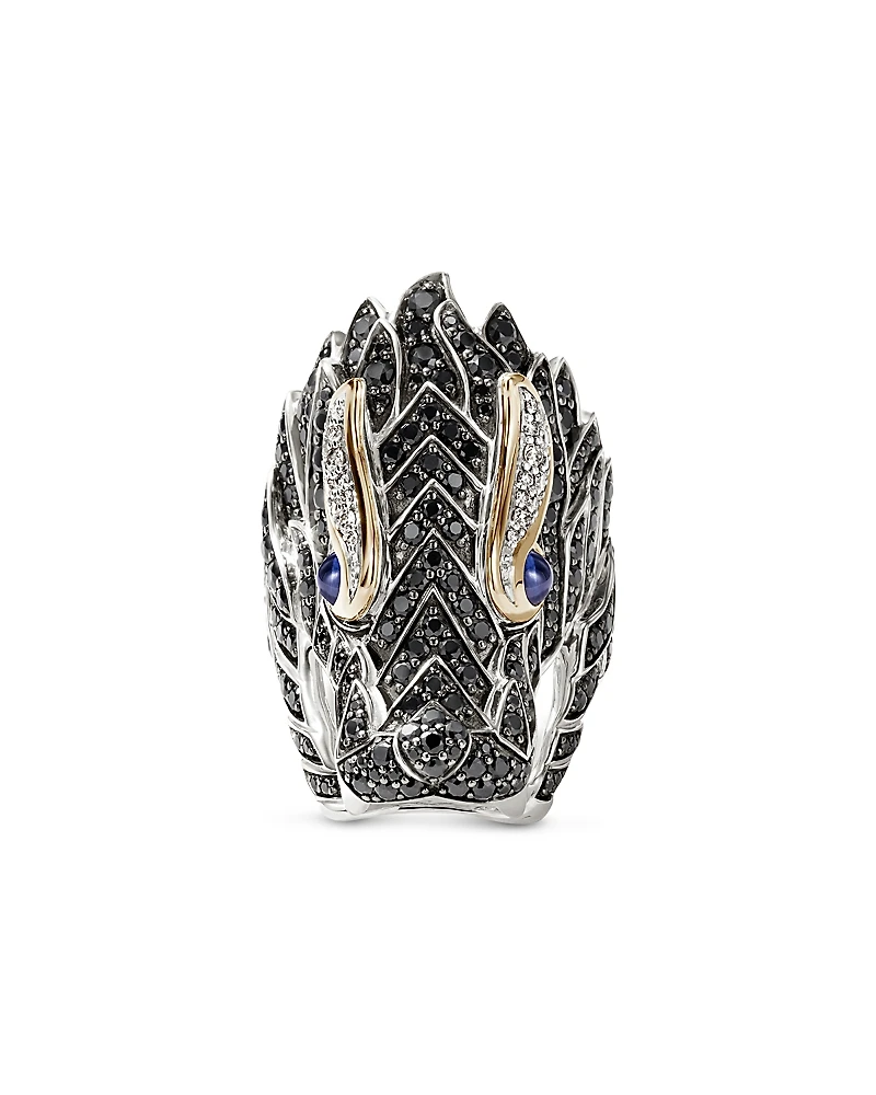 John Hardy 14K Yellow Gold & Silver Naga Diamond, Black Sapphire, Blue Sapphire, & Black Spinel Dragon Ring