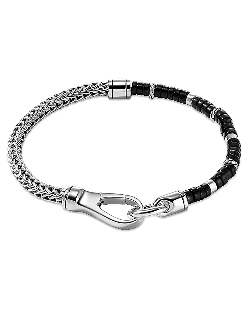 John Hardy Sterling Silver Heishi Black Onyx Beaded Flex Bracelet