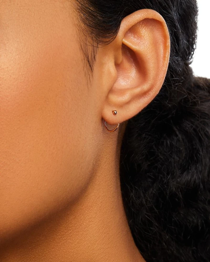 14K Yellow Gold Simple Gold Tiny Ball Reverse Huggie Hoop Earrings