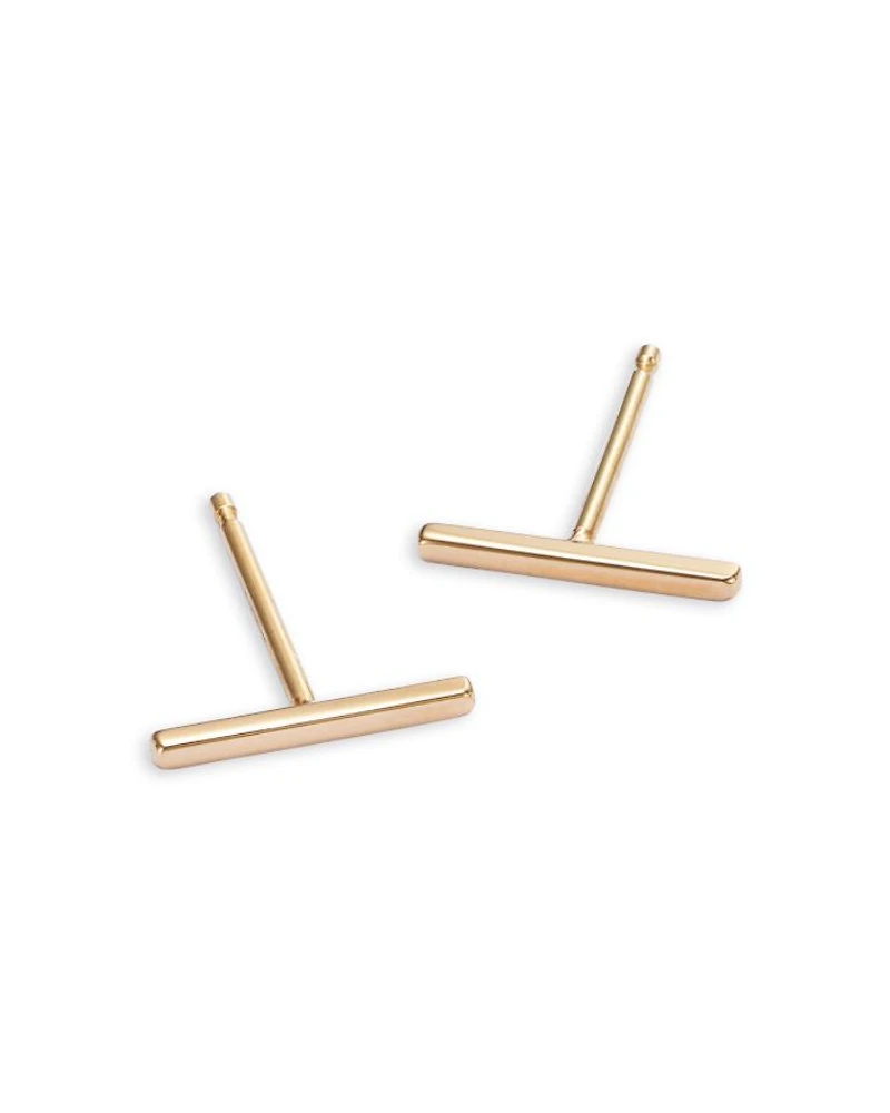 14K Yellow Gold Gold Bars Thin Bar Stud Earrings