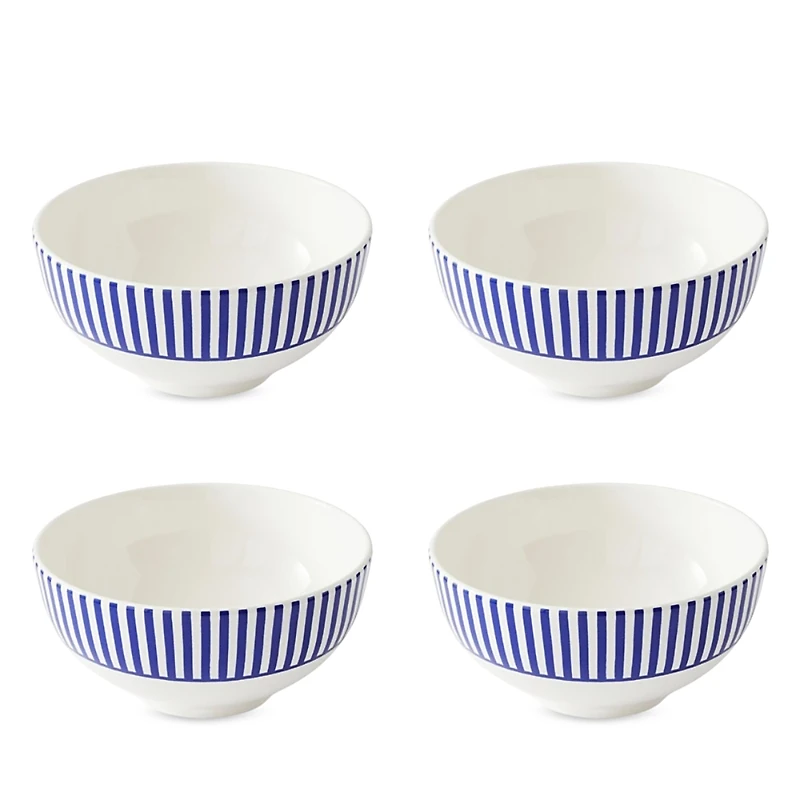 Spode Blue Italian Steccato Rimless Bowls, Set of 4