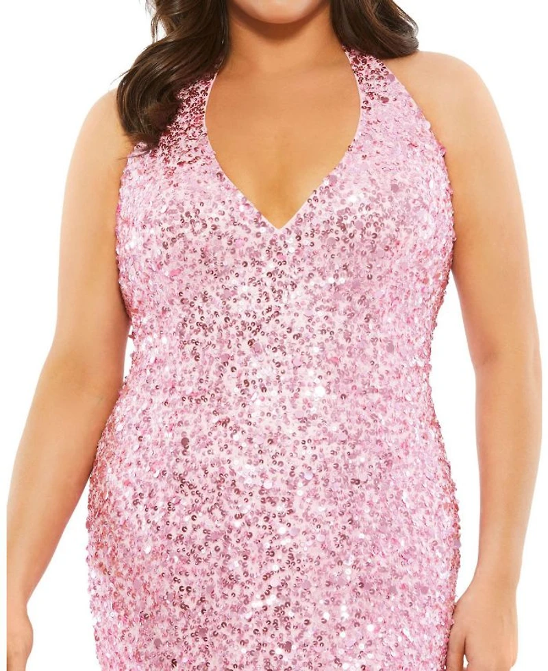 Plus Sequined Halter Strap Trumpet  Gown