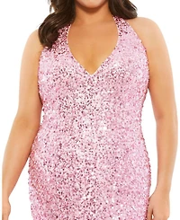 Plus Sequined Halter Strap Trumpet  Gown