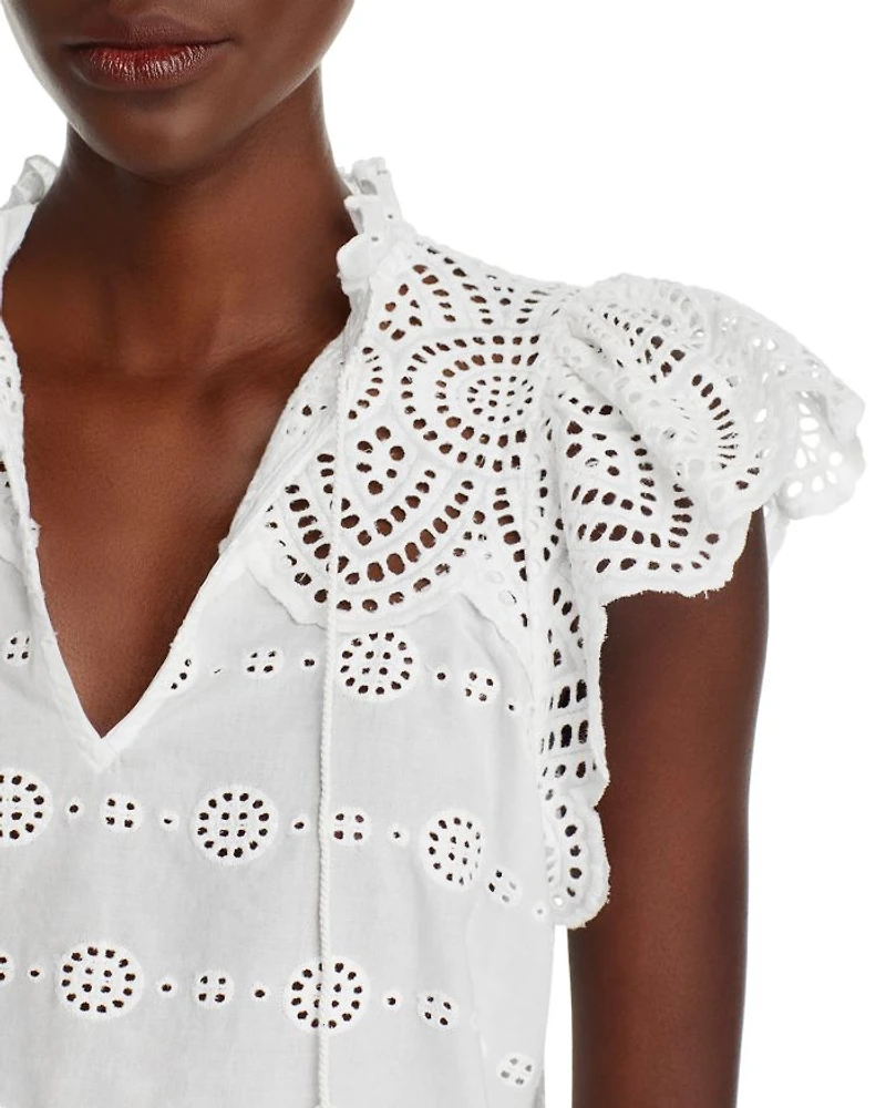 Eyelet Flutter Sleeve Top - Exclusive