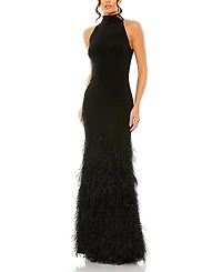 Mac Duggal Feather Tiered Detail Jersey Halter Gown