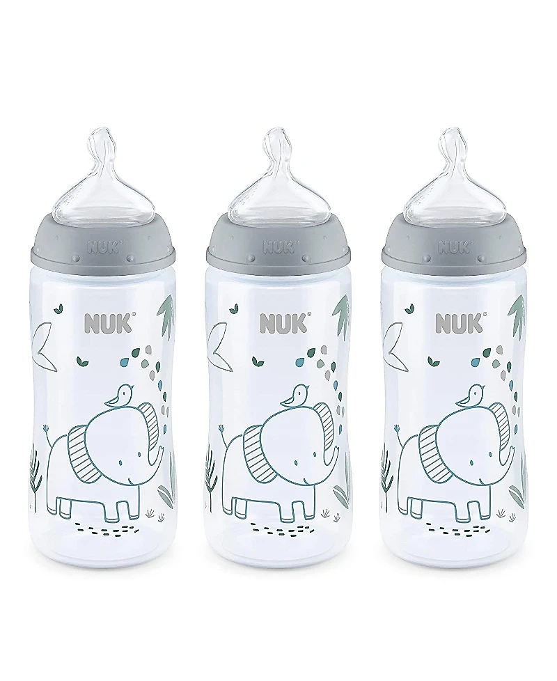 Nuk Unisex Smooth Flow Anti Colic Baby Bottle, 10 oz, 3 Pack, Elephant - Ages 0 - 24 Months +