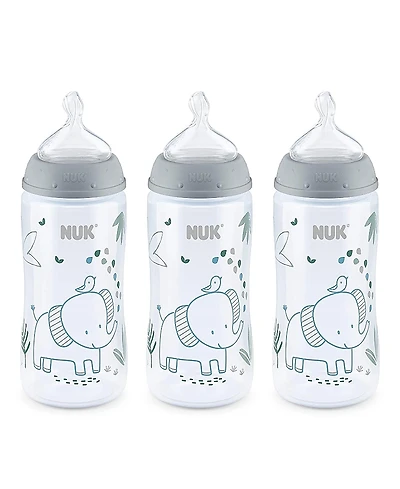 Nuk Unisex Smooth Flow Anti Colic Baby Bottle, 10 oz, 3 Pack, Elephant - Ages 0 - 24 Months +
