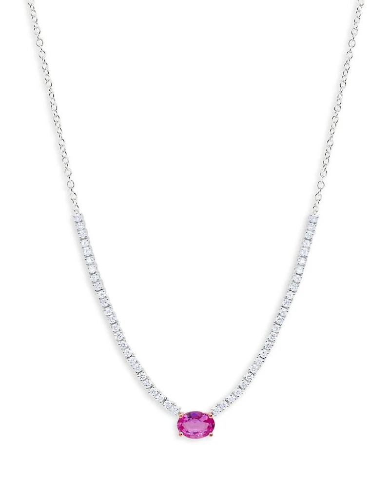14K White Gold Pink Sapphire & Diamond Cocktail Necklace, 18"