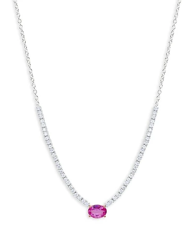 14K White Gold Pink Sapphire & Diamond Cocktail Necklace, 18"