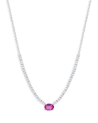 14K White Gold Pink Sapphire & Diamond Cocktail Necklace, 18"