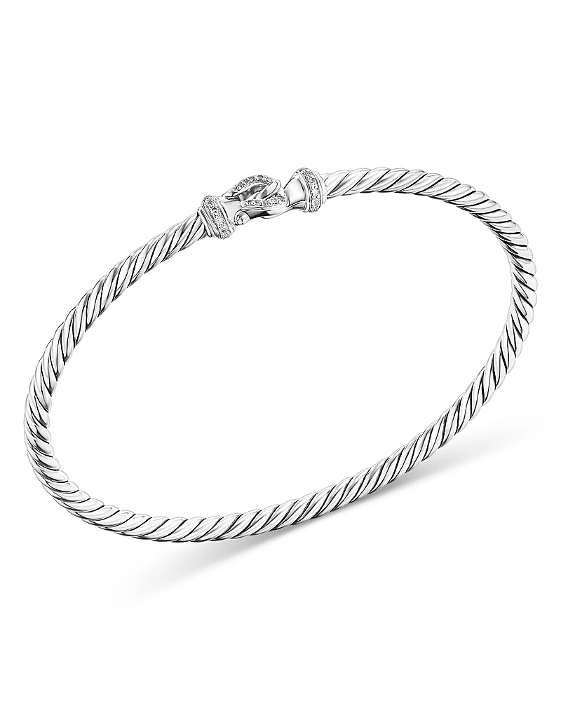 David Yurman Sterling Silver Classic Cable Pave Diamond Buckle Bracelet