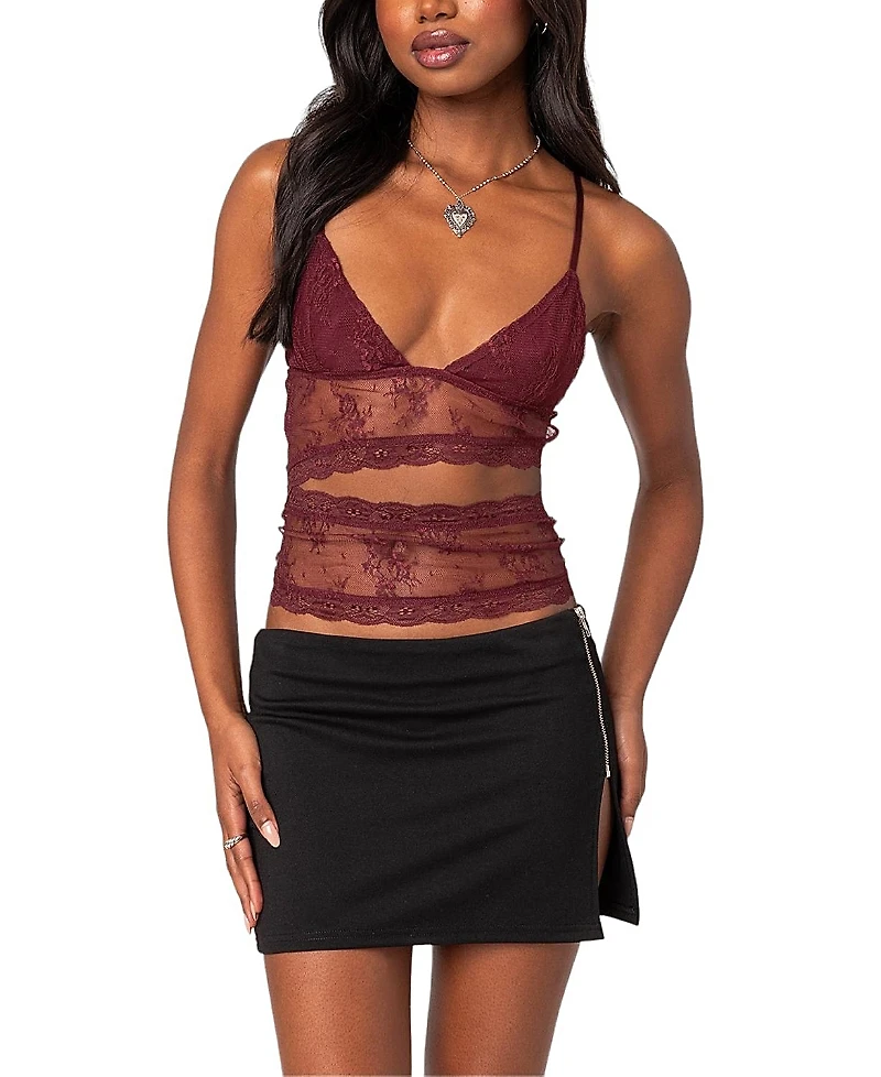Edikted Spice Cut Out Sheer Lace Tank Top
