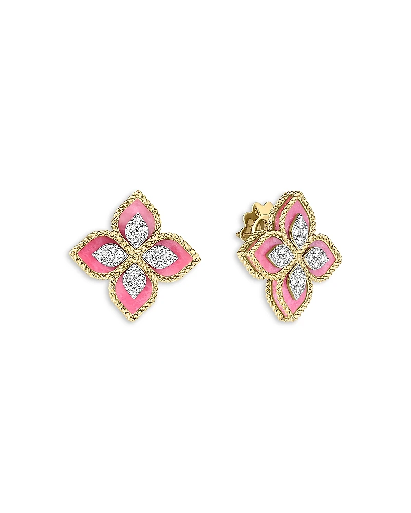Roberto Coin 18K White & Yellow Gold Venetian Princess Rhodonite & Diamond Stud Earrings