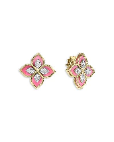 Roberto Coin 18K White & Yellow Gold Venetian Princess Rhodonite & Diamond Stud Earrings