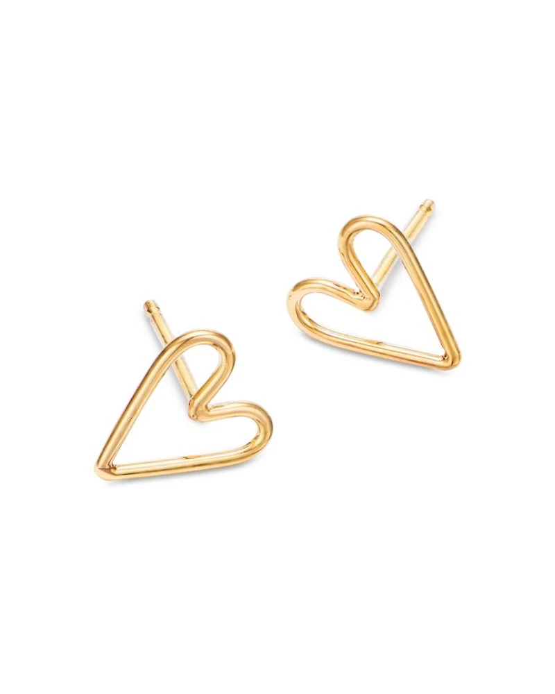 14K Yellow Gold Classic Open Heart Stud Earrings