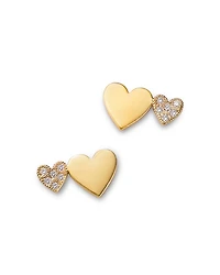 14K Yellow Gold Midi Bitty Symbols Diamond Double Heart Stud Earrings